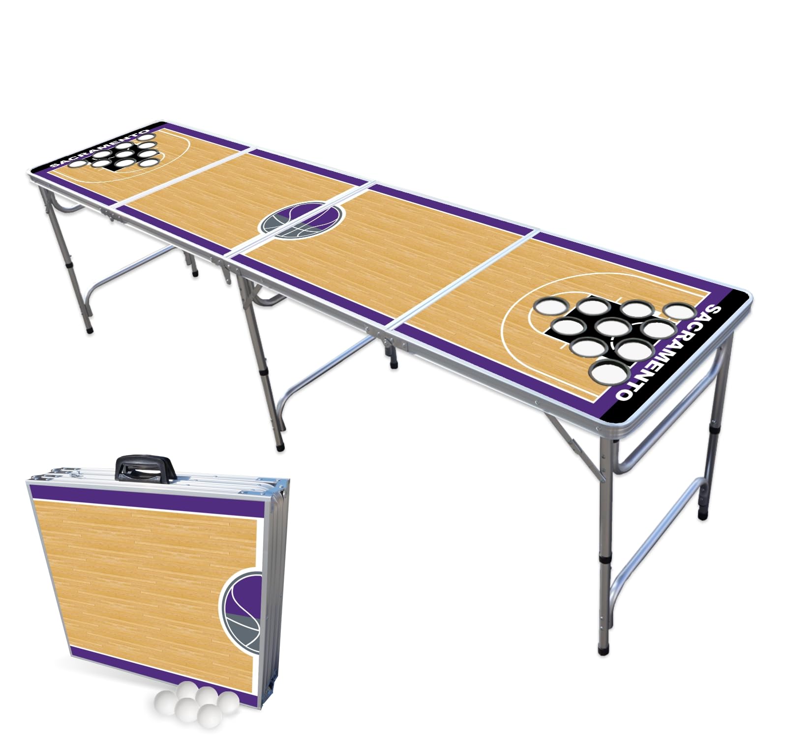 8-Foot Professional Beer Pong Table w/Cup Holes - Sacramento Basketball Court