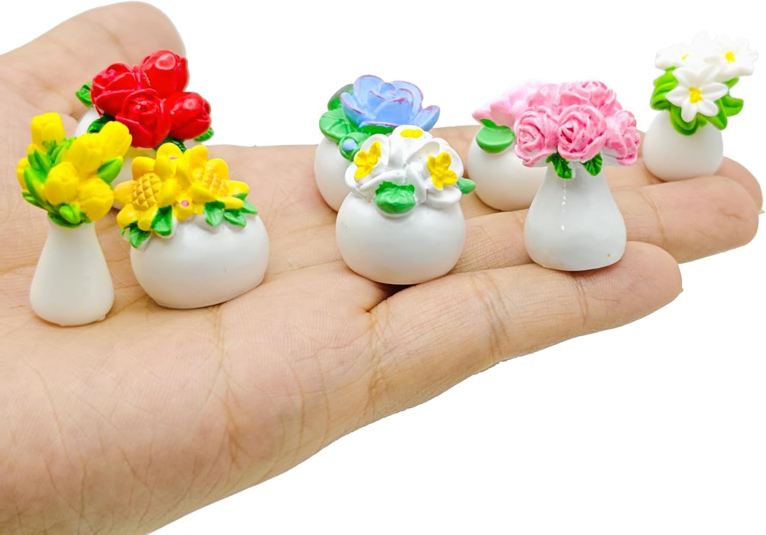 8-Piece Mini Artificial Flowers and Plants - Tiny Dollhouse Greenery Set with Roses, Tulips, Sunflowers & Lilies, Fake Bonsai Ornaments for Crafts
