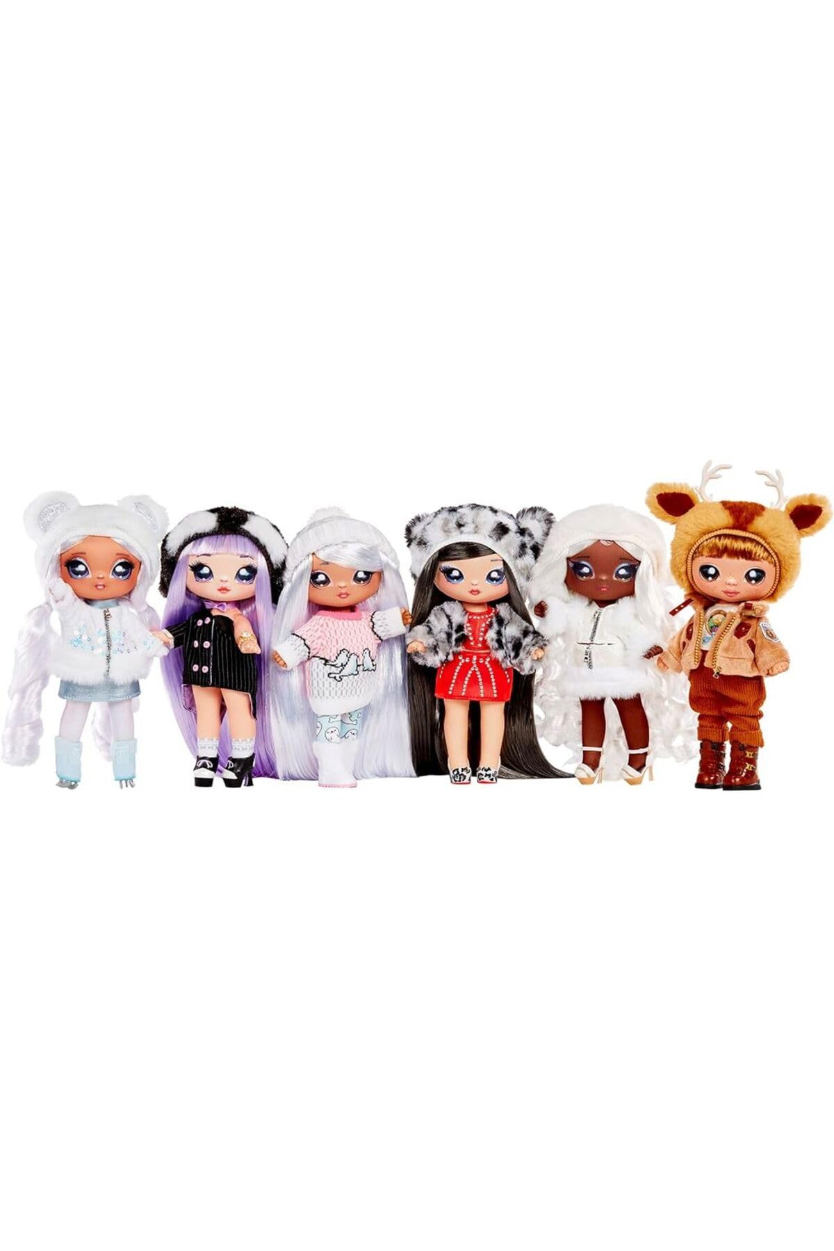 Na Na Na Surprise Cozy Series Leona White 7.5" Fashion Doll Snow Leopard-Inspired with Black Hair, 3-Piece Outfit and Fuzzy Clip-on Purse, Poseable