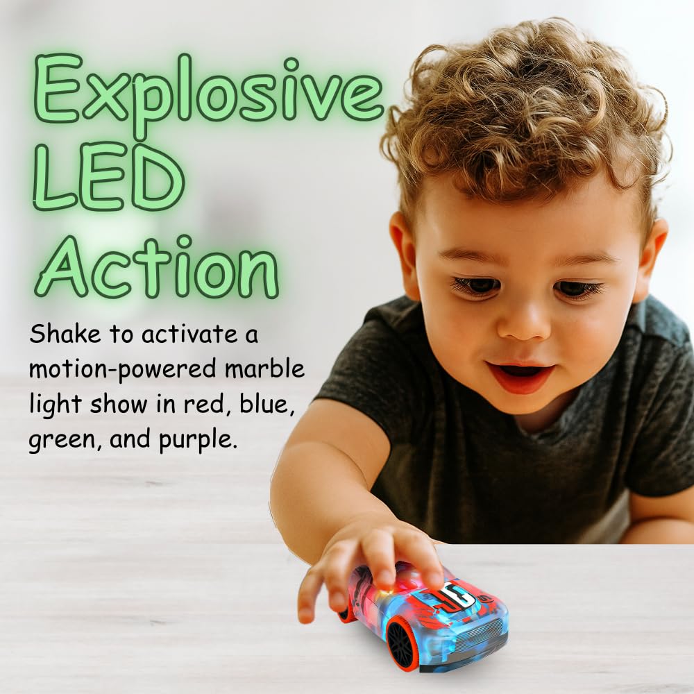 Marble Racers LED Light Up Pull Back Race Car for Kids, Friction-Powered with Flashing Motion Activated LED Lights, Boys Girls & Toddlers Toy (Ages