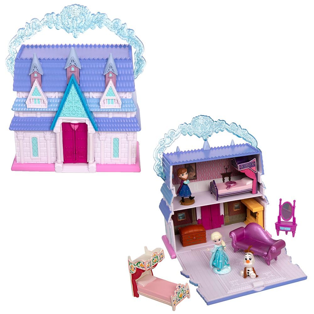Disney Store Official Princess Micro Toy Set - Frozen - Set Includes Micro Figures of Elsa, Anna, Olaf, & Their Castle - Portable Playset with Handle