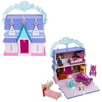 Disney Store Official Princess Micro Toy Set - Frozen - Set Includes Micro Figures of Elsa, Anna, Olaf, & Their Castle - Portable Playset with Handle