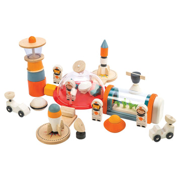 Tender Leaf Toys - Life on Mars Playset - S.T.E.M. Toy - 16 Pc Wooden Outer Space Themed Playset - Creates Interest in Science and Creative Role Play