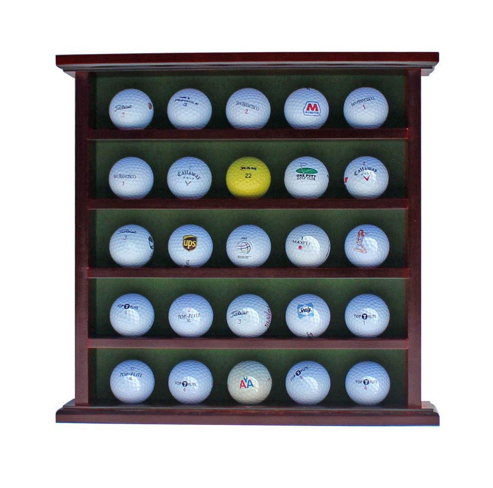 DisplayGifts Golf Ball Display Case Wall Rack Cabinet, NO Door, GB25 (Mahogany)