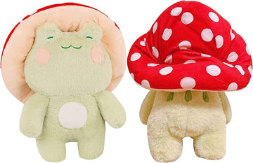 Enivtfz Frog Plush Toys, 10" Cute Frog with Red Mushroom Hat Stuffed Animals, Kawaii Plushies Gift for Kids Girls Adults Valentines Birthdays