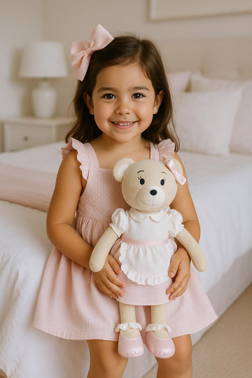 Inspired by Jewel Clover the Bear - Premium Plush Teddy (19”) | Gift-Ready Stuffed Animal with Tulle Skirt & Bow | Handmade Keepsake Doll for Kids