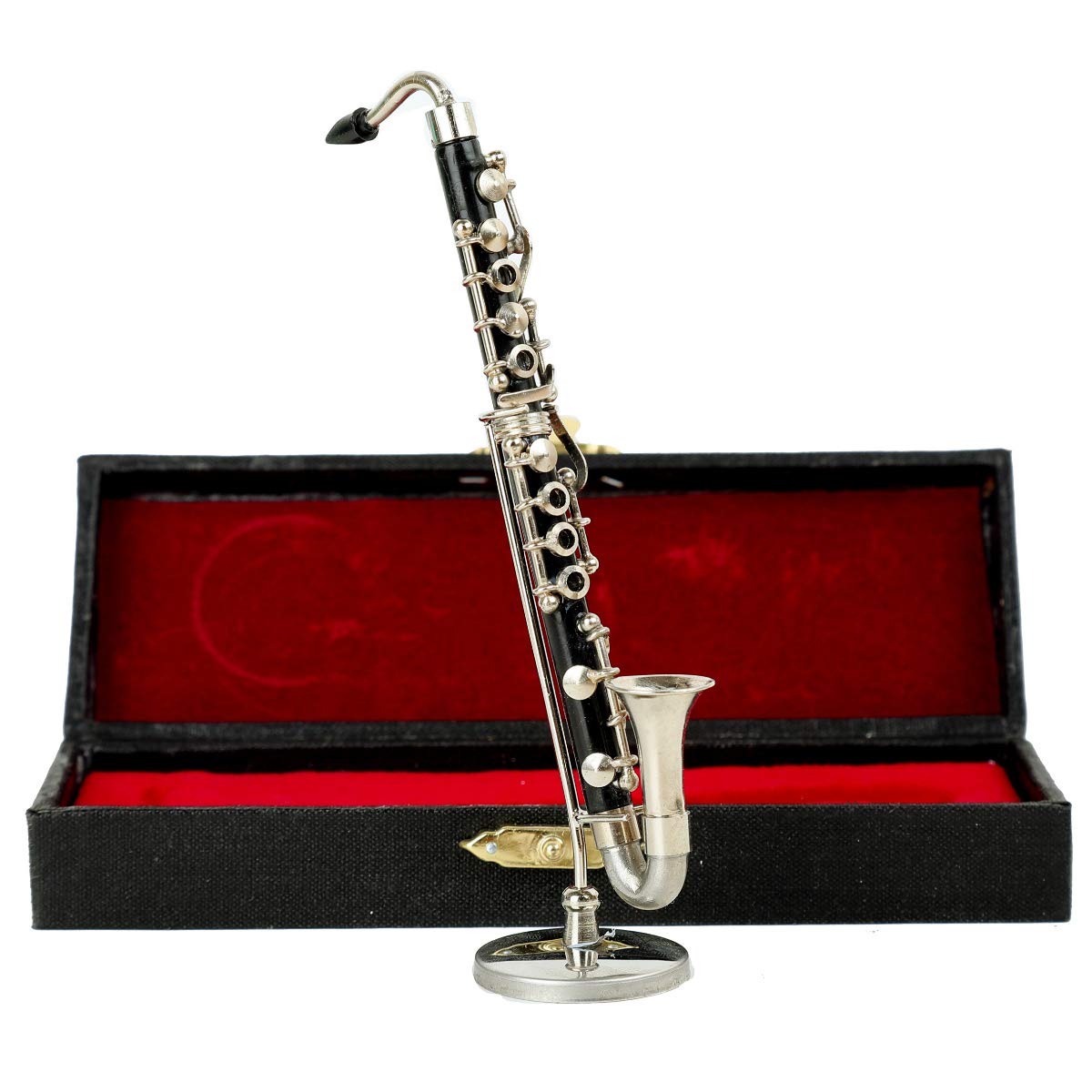Dselvgvu Miniature Bass Clarinet with Stand and Case Mini Musical Instrument Bass Clarinet Replica Collectible Figurines Dollhouse Accessories Model
