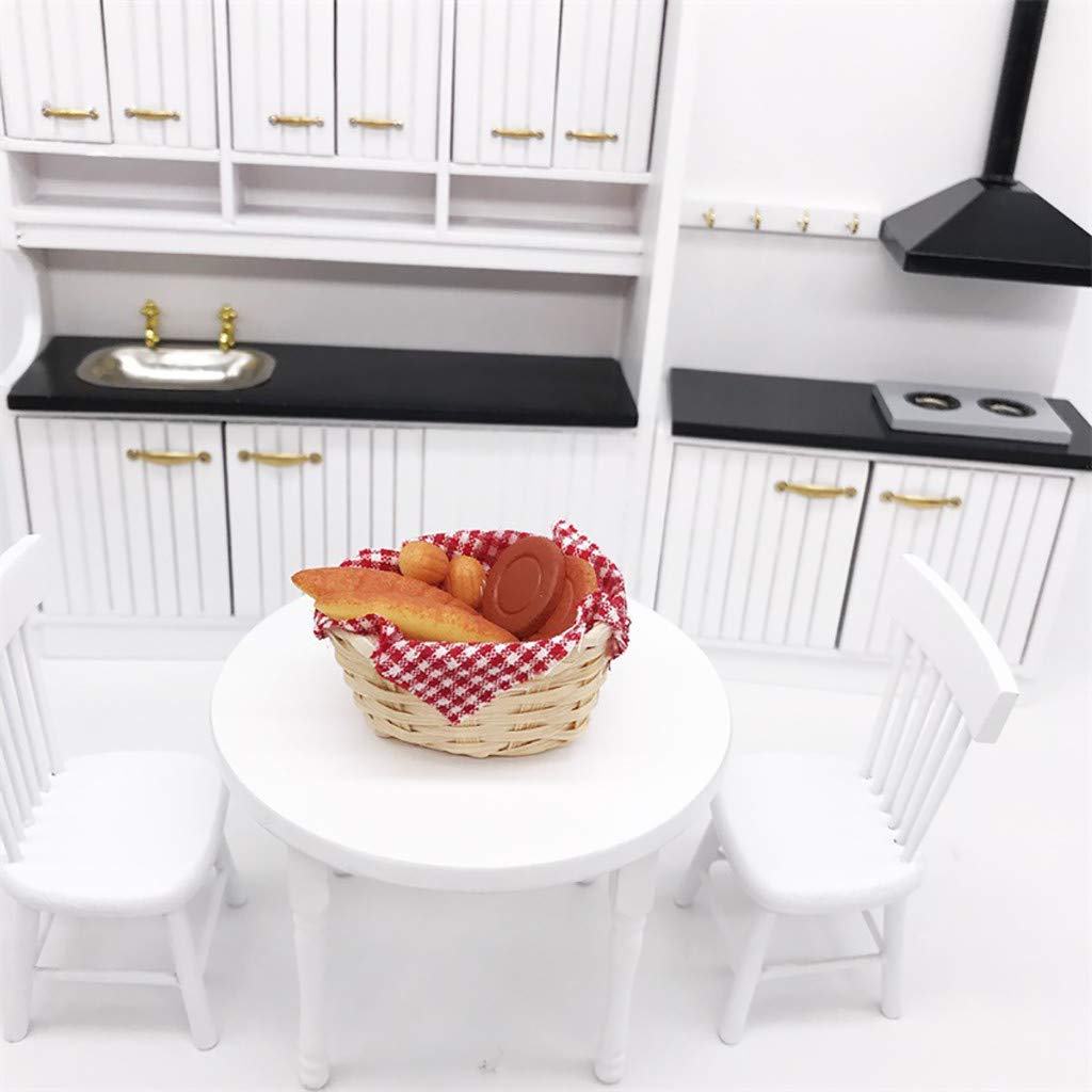 SXFSE Dollhouse Decoration Accessories,1/12 Mini Dollhouse Miniature Food Bread Toast with Basket