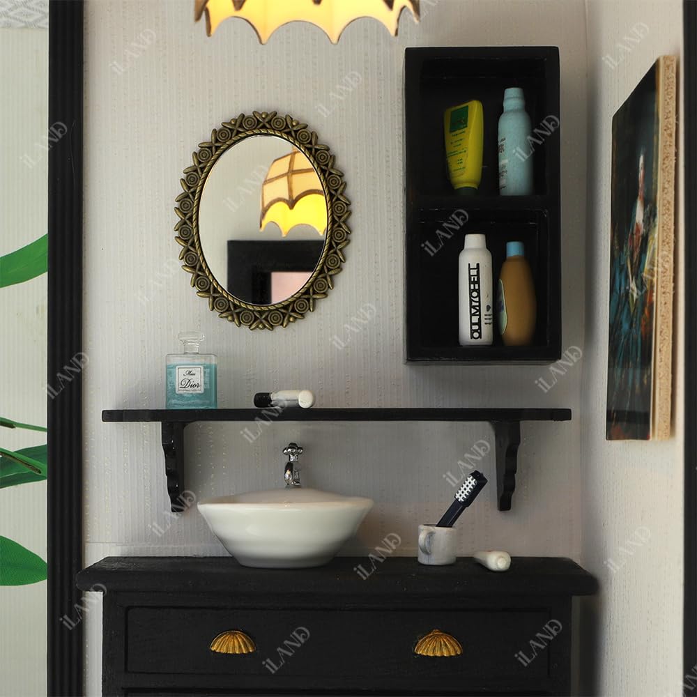 iLAND Dollhouse Mirrors, Miniatures Dollhouse Accessories on 1:12 Scale, Metal Framed Glass Mini Mirror w/Rose & Sunflower Patterns 2pcs