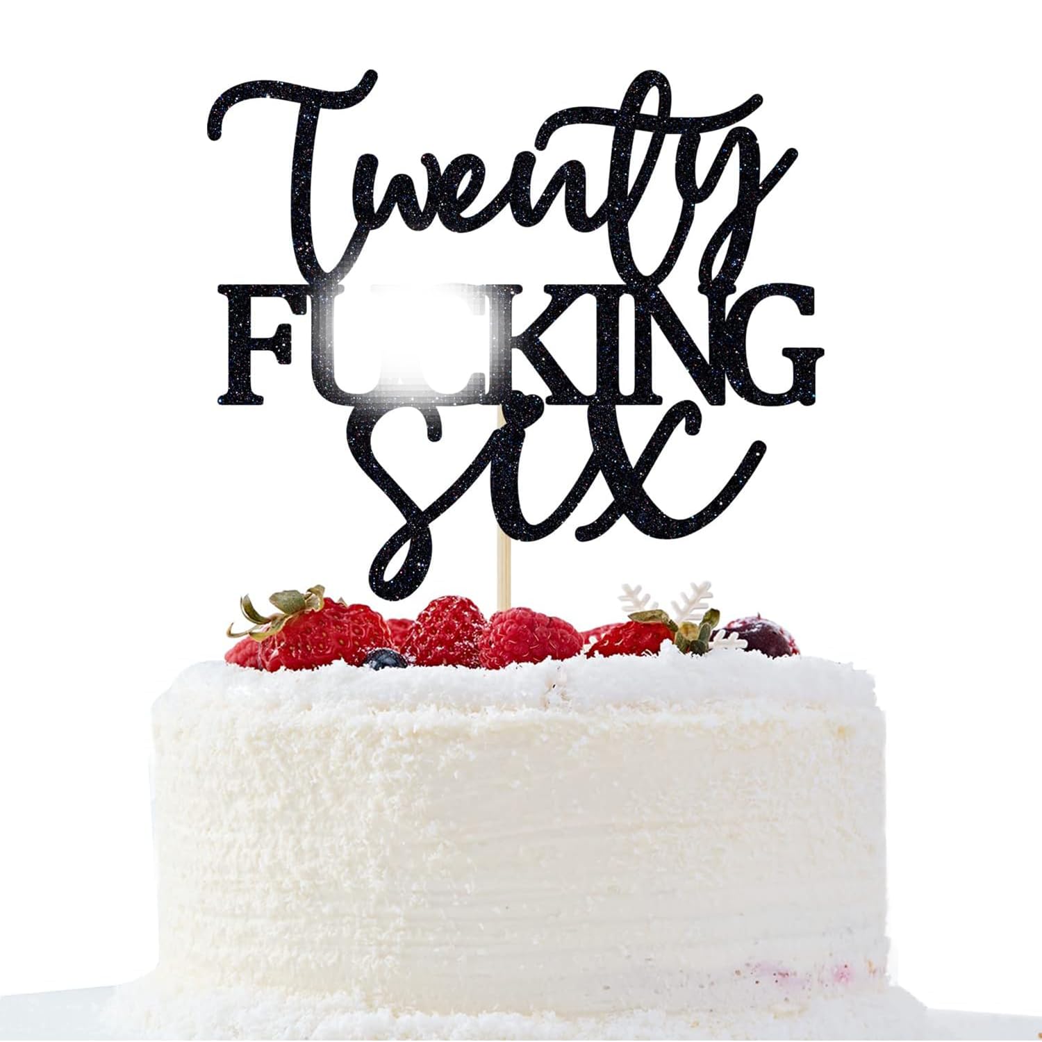 Unoggsor Twenty Fucking Six Cake Topper - Happy 26th Birthday Cake Decor - Cheers to 26 Years Birthday Party Decorations Supplies, Black Glitter