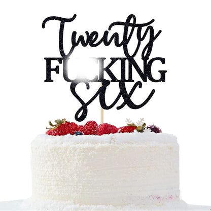 Unoggsor Twenty Fucking Six Cake Topper - Happy 26th Birthday Cake Decor - Cheers to 26 Years Birthday Party Decorations Supplies, Black Glitter
