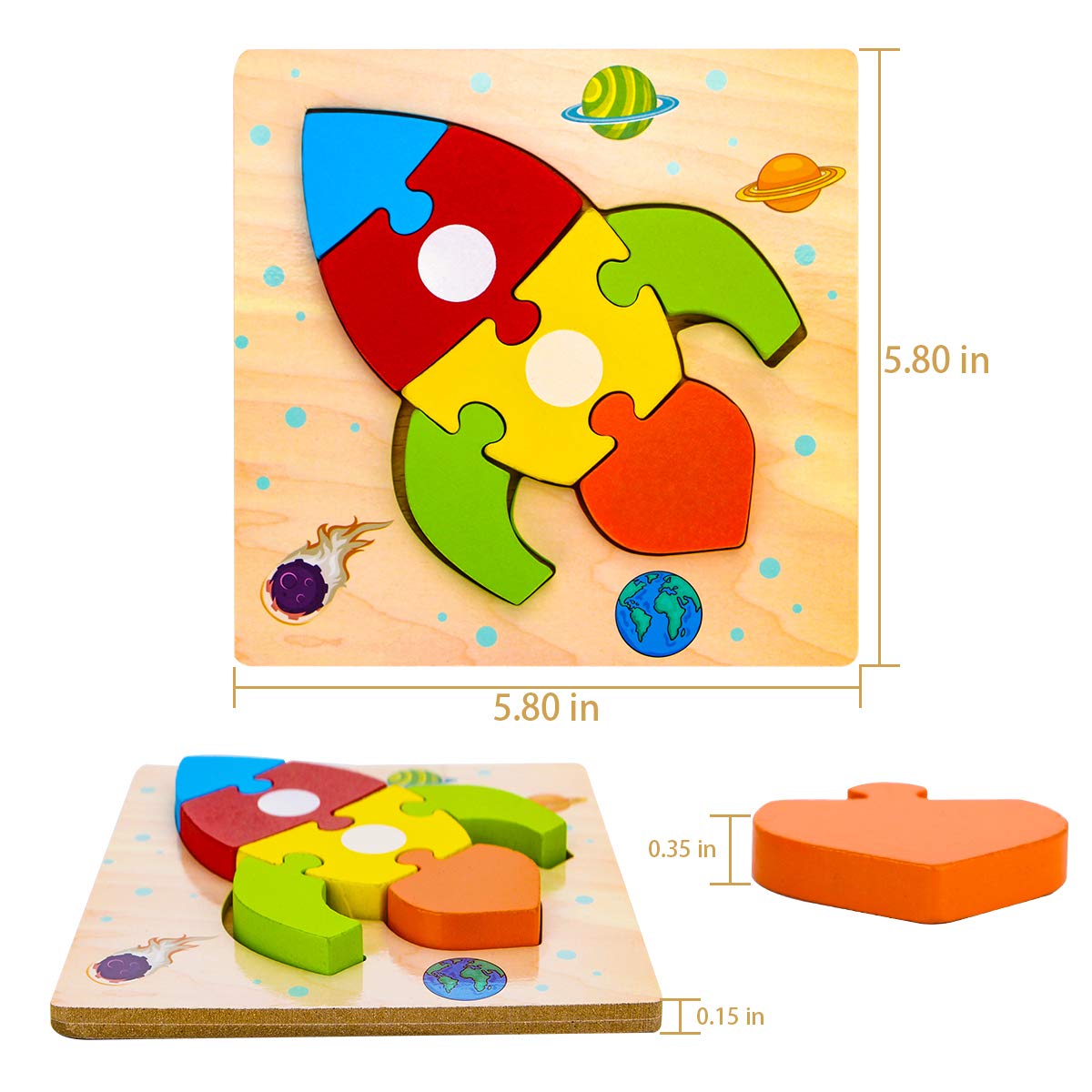 SKYFIELD Wooden Vehicle Toddler Puzzles for 1 2 3 Years Old Boys & Girls, Baby STEM Educational Toy Gift with 4 Vehicles Montessori Learning Puzzles