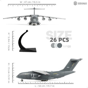 SEBUNAS 1:100 Scale Y-20 Transport Aircraft Quick Assembly Model Kit, Plastic Y-20 Fun Toy Airplane Assembly Model with Stand Kids Gift Suitable