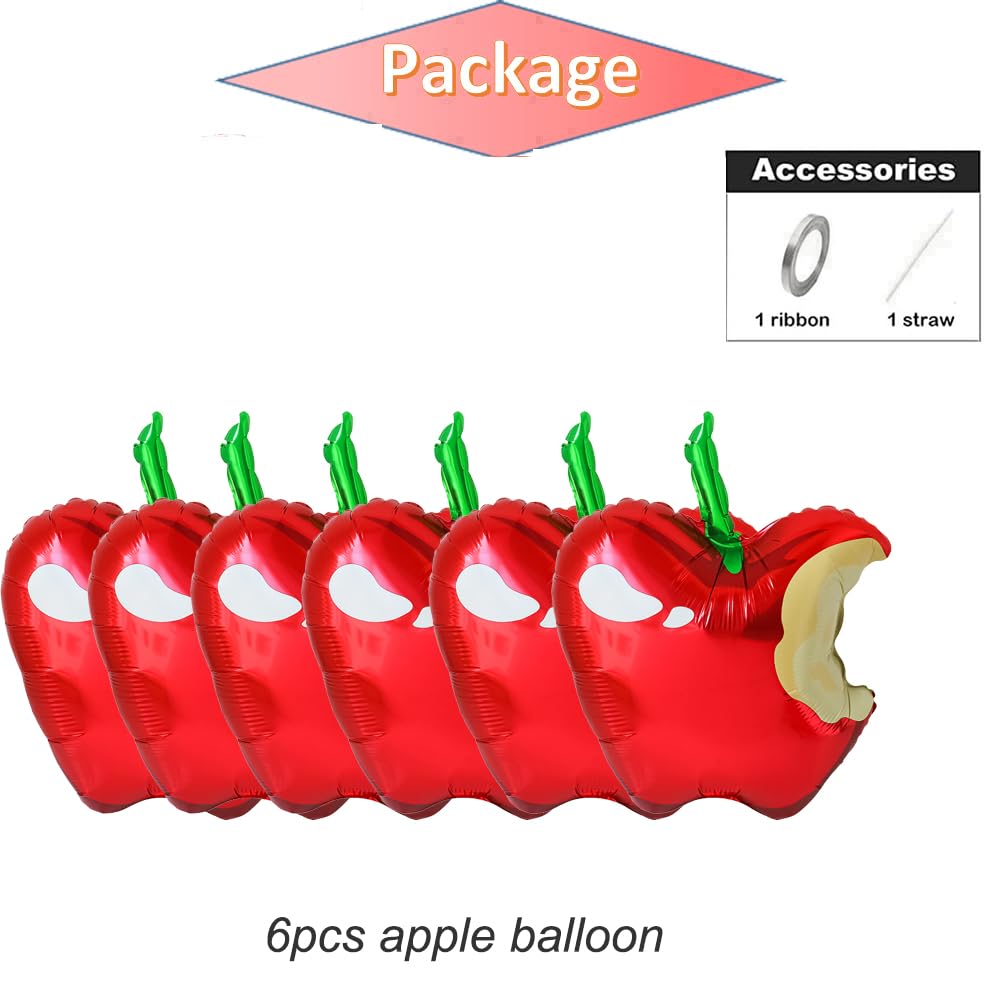 6Pcs Apple Balloons Fruit Balloons,Welcome Back to School Party Decoration Teacher Balloons Red ABC Apple Balloon for the First Day of School