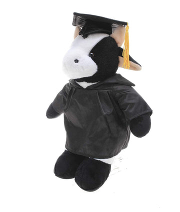 Plushland Cow Plush Stuffed Animal Toys Present Gifts for Graduation Day, Personalized Text, Name or Your School Logo on Gown, Best for Any Grad
