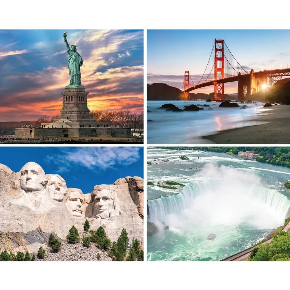 Bits and Pieces - 4-in-1 Multi-Pack Jigsaw Puzzles for Adults - US Landmarks Jigsaw Puzzle Set Bundle, Completed Puzzle Size: 1000 Pieces Each 20" x