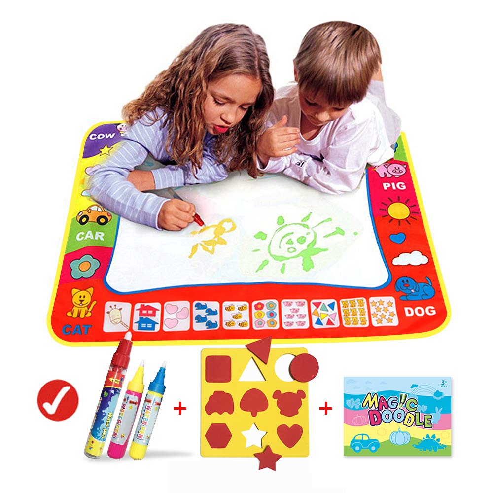Magic Drawing Mat/Water Doodle Mats(31.4in x 23.6in) with 4 Color,Reusable Coloring Aqua Classic Mat Drawing Learning Painting Mats with Magic Pen