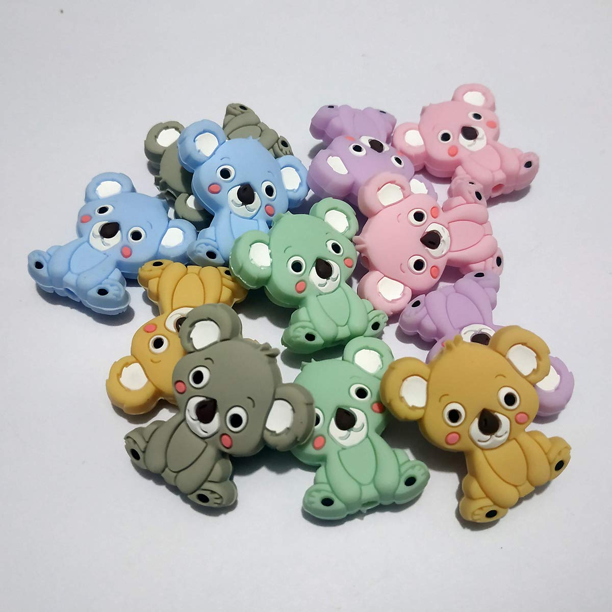 6pcs Mini Cute Silicone Koala Pearls Bead Silicone Animal Bead for DIY Beading Mom Nursing NecklacePendant Accessories (Mix Color 6pcs)