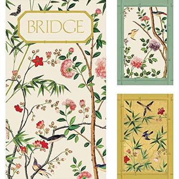 Caspari Chinese Wallpaper Bridge Gift Set in Blue, 2 Playing Card Decks & 2 Score Pads