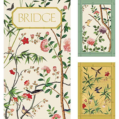 Caspari Chinese Wallpaper Bridge Gift Set in Blue, 2 Playing Card Decks & 2 Score Pads