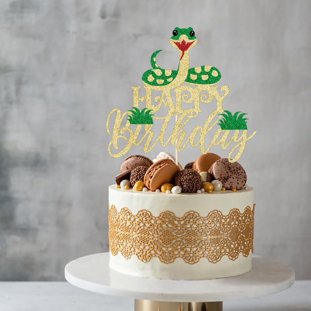 Kaoenla Glitter Snake Happy Birthday Cake Topper- snake theme happy birthday cake decoration animal theme birthday supplies decoration?Baby Party ?Boy