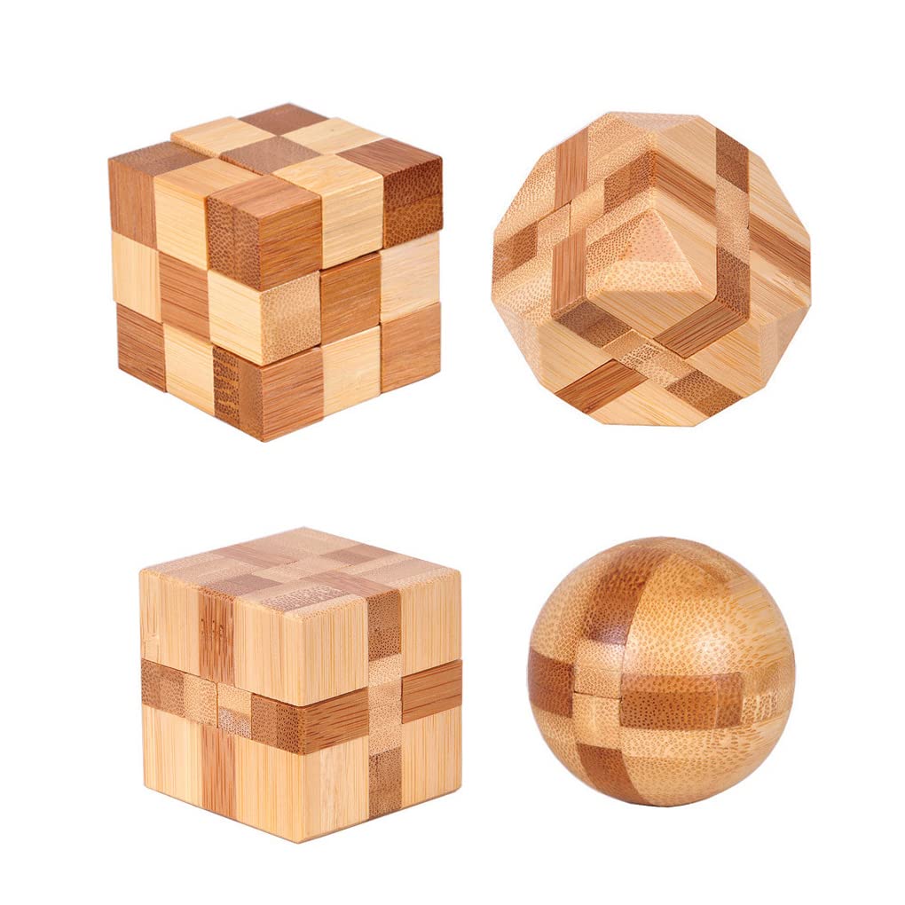 4 Pack Wooden Puzzle Brain Teasers Toy for Kids 3D Puzzles for Teens