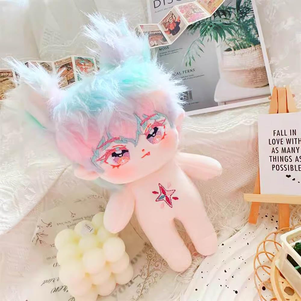 niannyyhouse 20cm Plush Doll Red Colorful Brown Hair Boy Humanoid Stuffed Body no Attribute Wearable Clothing (2-Without Skeleton)