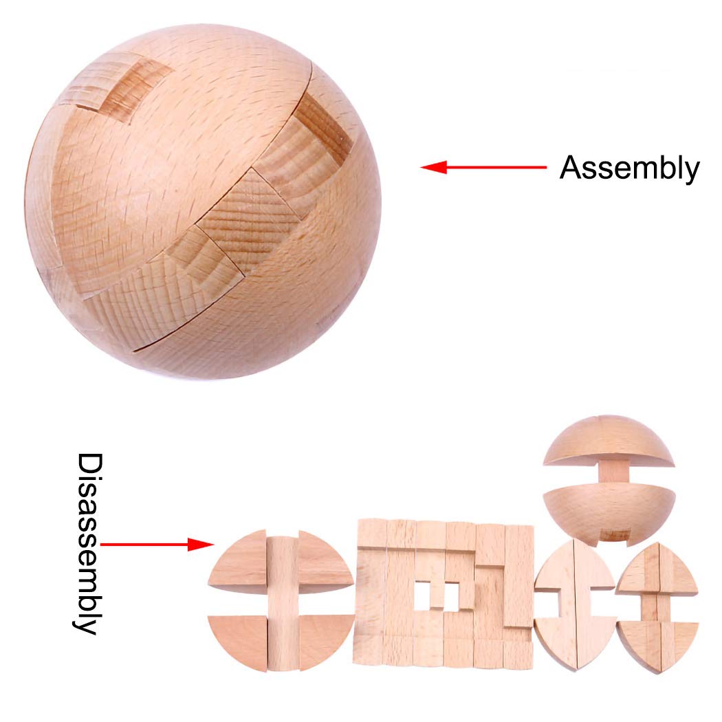 Handmade Wooden Puzzle Magic Ball Brain Teasers Toy Big Wooden Ball Lock Logic Puzzle Intelligence Game Sphere Puzzles for Adults Kids