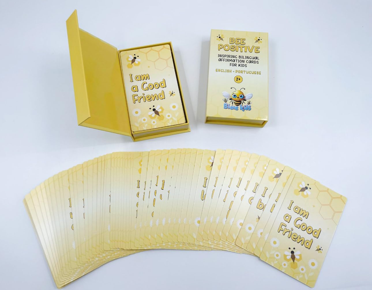 Bee Positive Bilingual Flashcards for Kids - English-Portuguese Educational Cards with Motivational Messages | Cards for Preschool, Speech Therapy