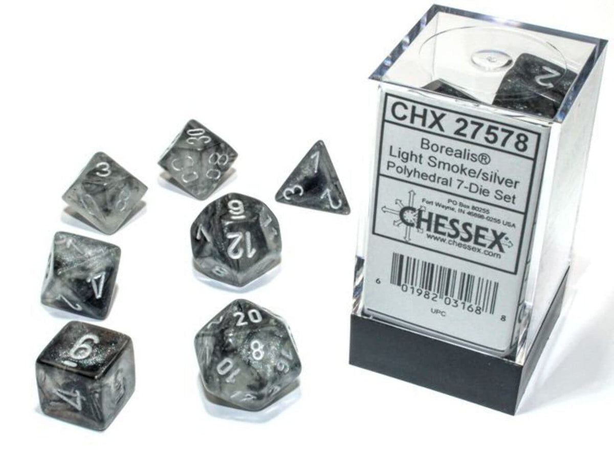 Chessex Polyhedral 7-Die Set - Borealis Light Smoke / Silver with Luminary 27578 (CHX27578)