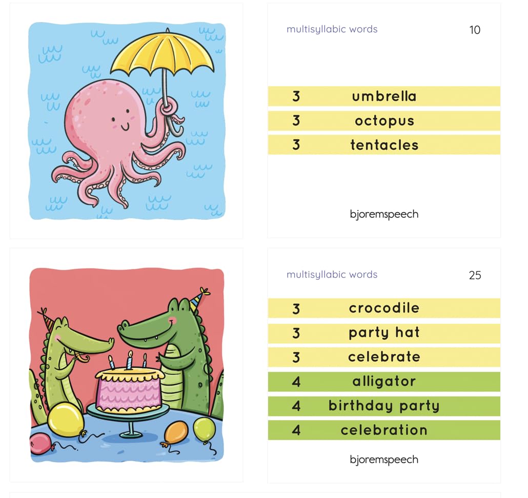 Bjorem Speech® Multisyllabic Words Deck for Speech Therapy - Inclusive, Functional, and Educational Resource Autism, Childhood Apraxia of Speech