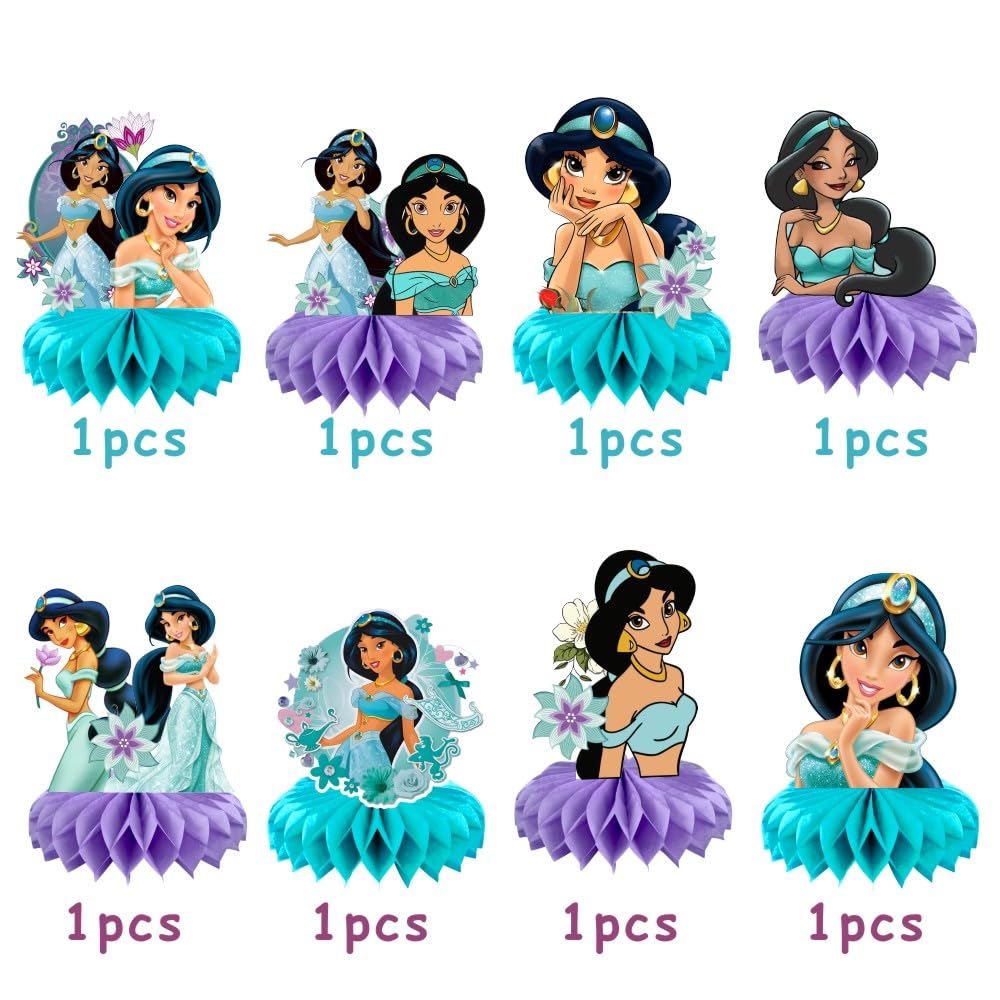 8Pcs Princess Jasmine Table Centerpieces Birthday Party Supplies Double Side Table Decorations for Kids Party Decorations