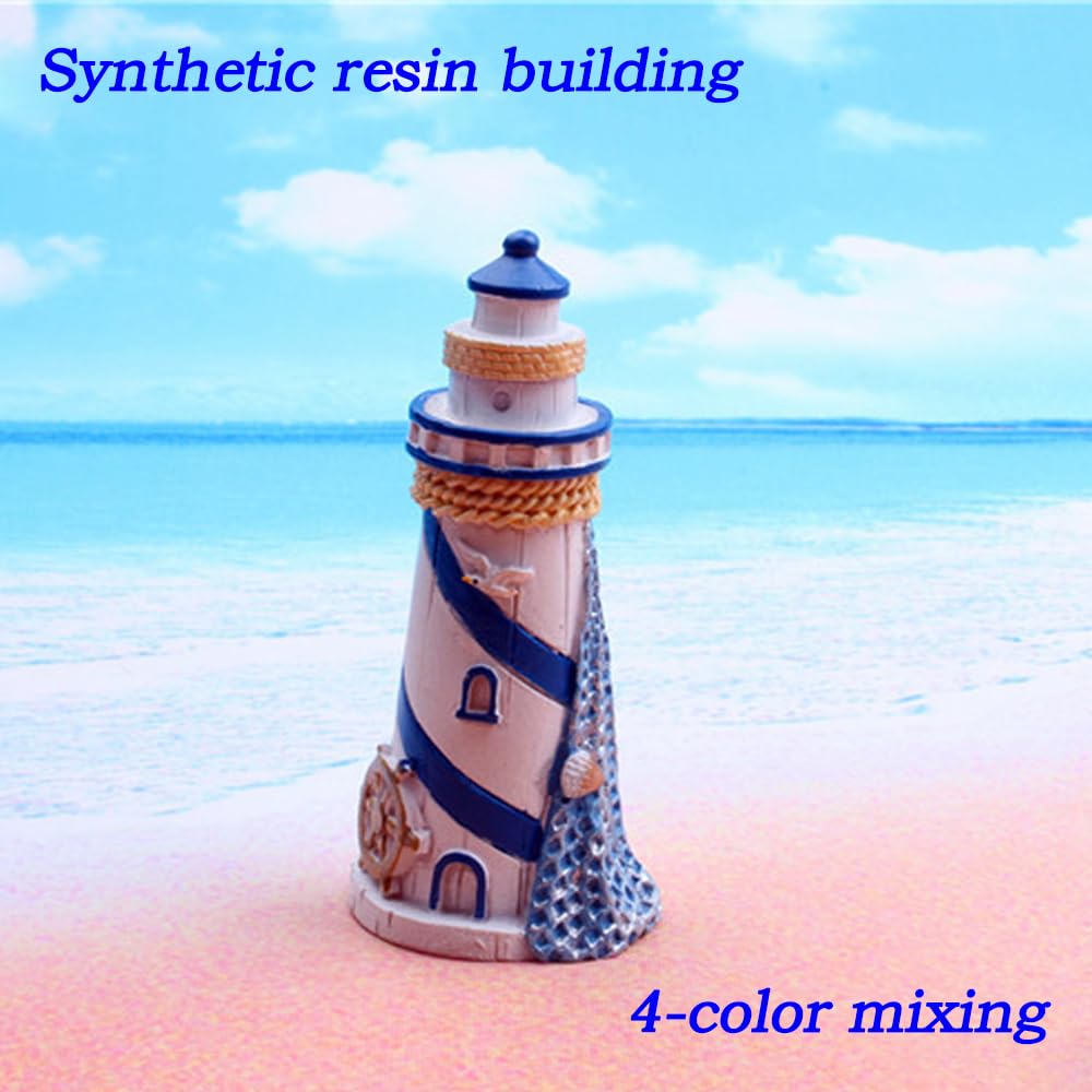 SHENIAFC Four Resin Lighthouse Models, Miniature Lighthouses, Outdoor Lighting, Garden Courtyard, Lawn, Fish Tank Decorations (Yellow+Blue)