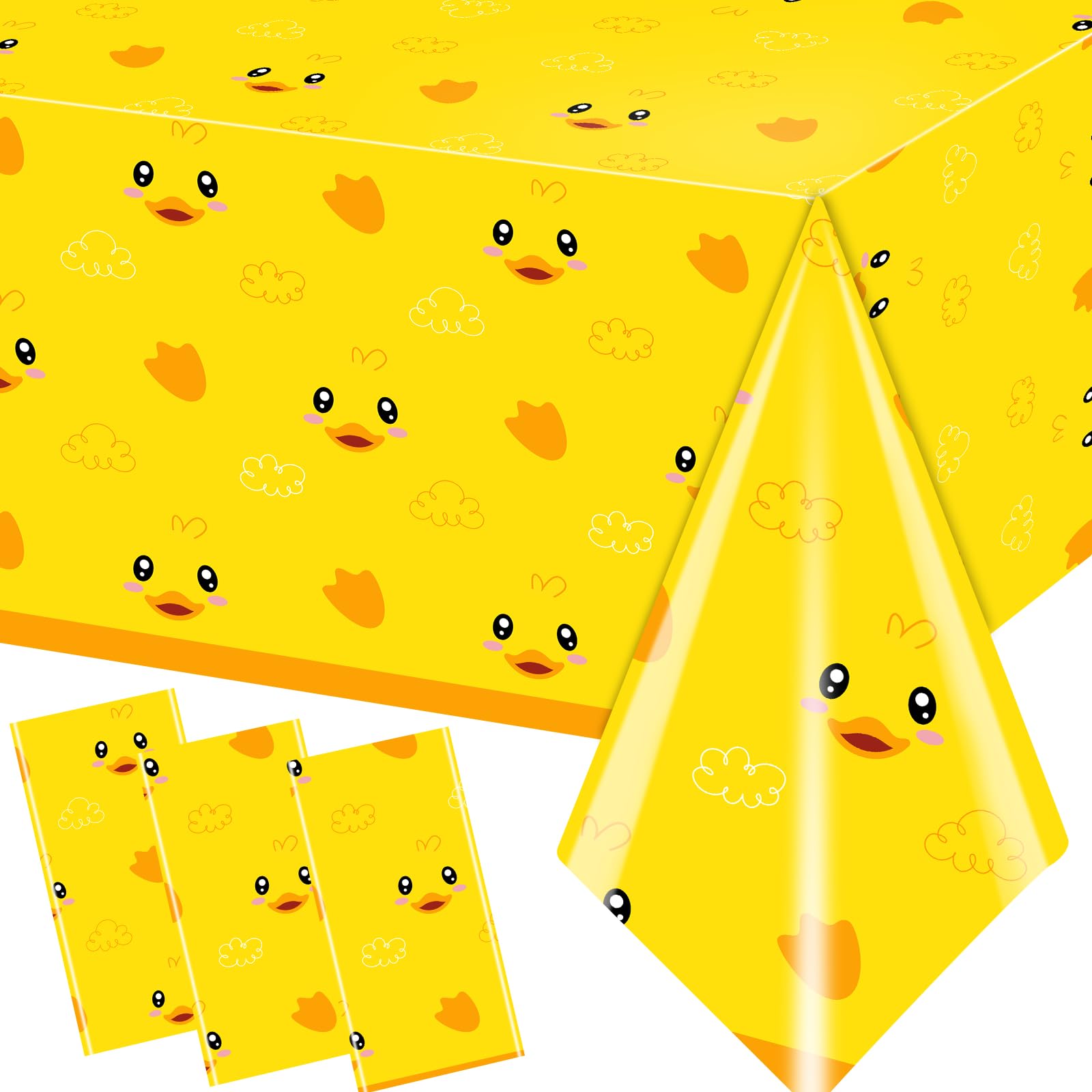 Dydamud 3pcs Yellow Duckie Table Cover, Waterproof & Easy to Clean, 70.8x42.5 inches, Duck-themed Tablecloth for Parties, Baby Showers, Gender Reveals