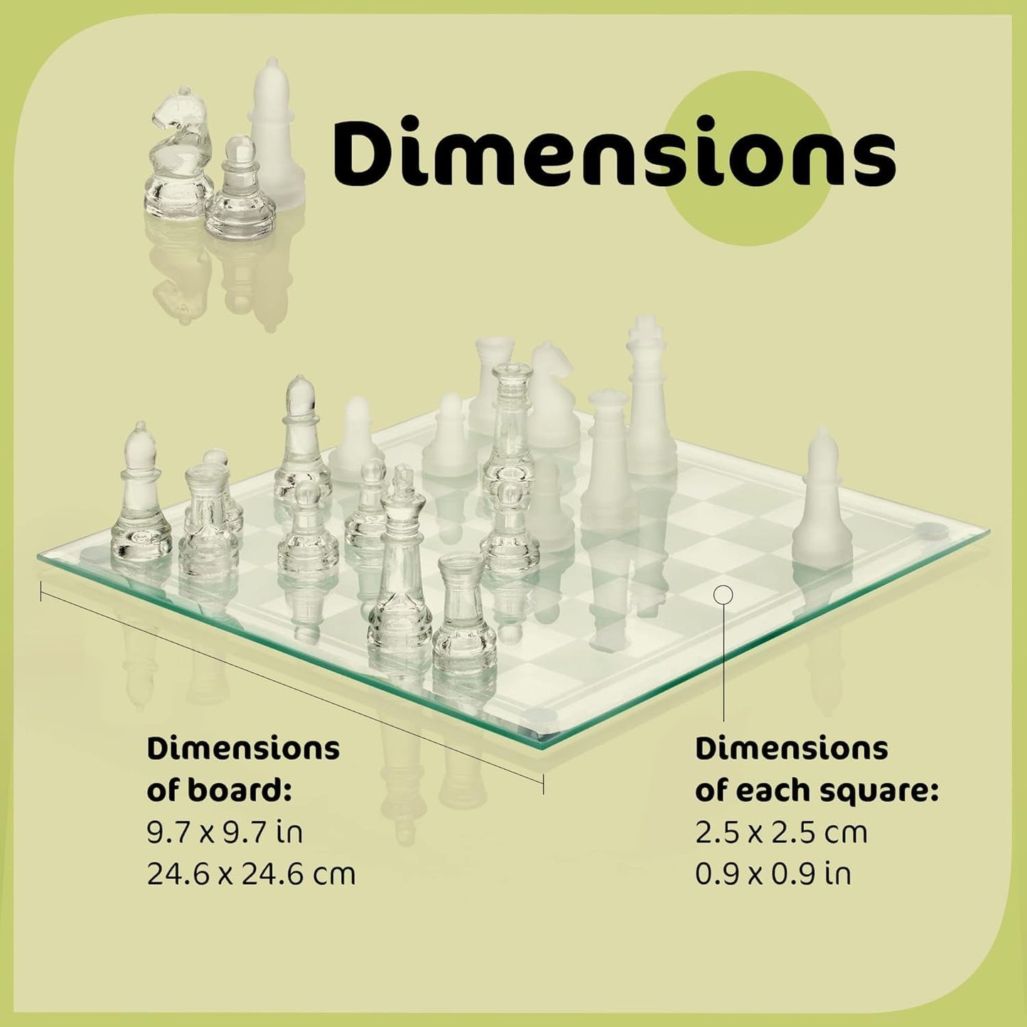 Srenta Fine Glass Chess Set, (9 Inch) Modern Clear Chess Board Set with Solid Clear & Frosted Glass Chess Pieces | Crystal Chess Board Set, Felt