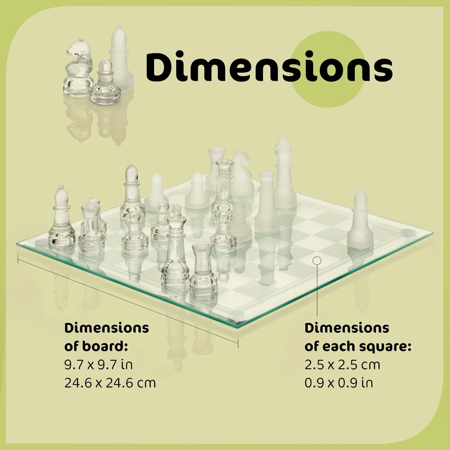 Srenta Fine Glass Chess Set, (9 Inch) Modern Clear Chess Board Set with Solid Clear & Frosted Glass Chess Pieces | Crystal Chess Board Set, Felt