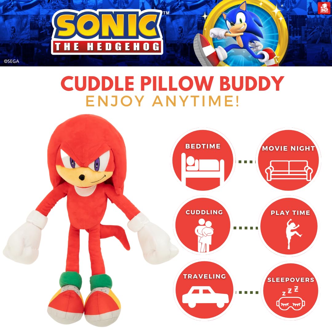 Sonic The Hedgehog Anime Knuckles The Echidna Kids Plush Cuddly Cuddle Pillow, Super Soft & Cozy, 18.50" Tall, (Officially Licensed Product) by Franco