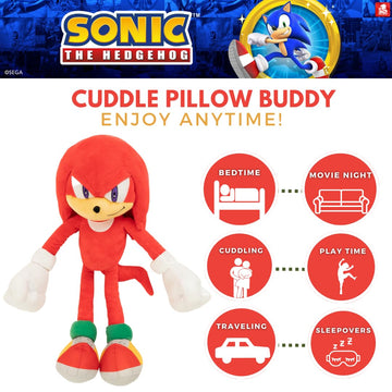 Sonic The Hedgehog Anime Knuckles The Echidna Kids Plush Cuddly Cuddle Pillow, Super Soft & Cozy, 18.50" Tall, (Officially Licensed Product) by Franco