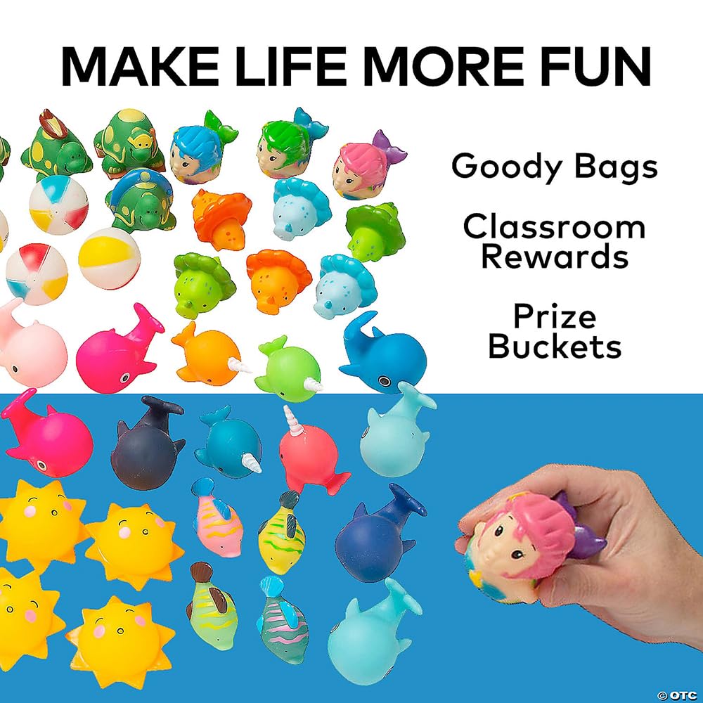 Fun Express Vinyl Squirt Assortment 50 Piece Pool Toys for Kids - Bath Water Toys Bulk Pack | Summer Pool Party Favors for Toddlers | Baby Bath
