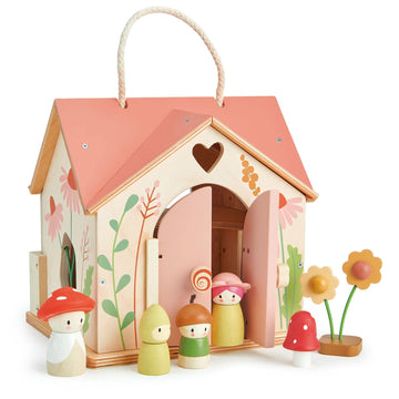 Tender Leaf Toys - Rosewood Cottage - Beautiful Portable Wooden Dollhouse Cottage Set for Kids 3+