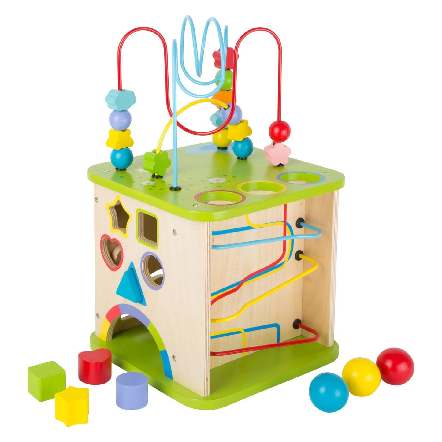 Small Foot 10605 Wooden motoric Cube with Five Sides of Fun, incl. motoric Loops and Ball Track, Multi