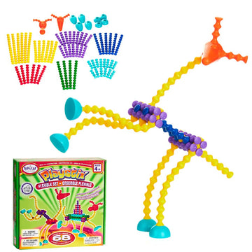 POPULAR PLAYTHINGS Playstix, Building Sticks Kit for Kids, Construction Stem Building Toy Gift for Boys & Girls - Flexible Set 68 Piece