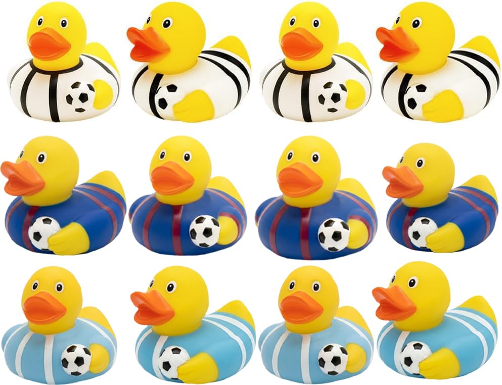 The Dreidel Company Soccer Rubber Duck Toy Sports Duckies for Kids, Bath Birthday Gifts Baby Showers Classroom Summer Beach and Pool Activity, 2"