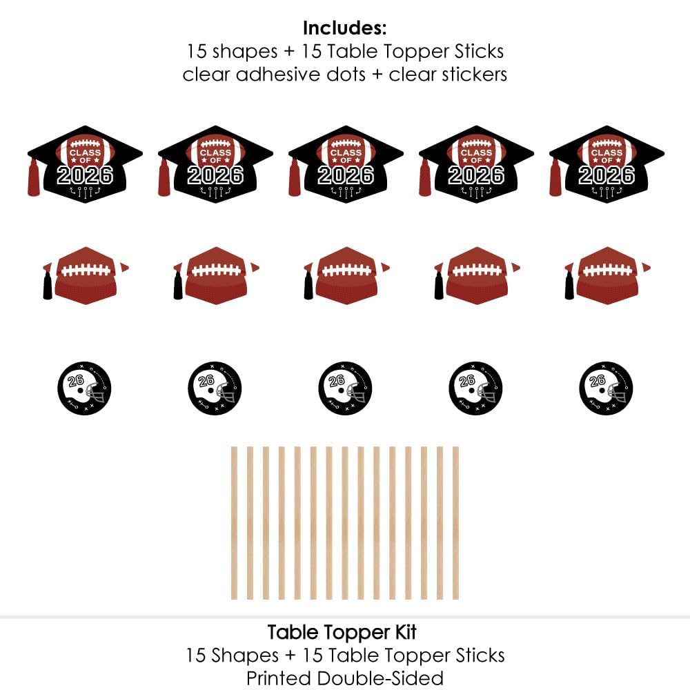 Big Dot of Happiness Grad Football - 2026 Graduation Party Centerpiece Sticks - Table Toppers - Set of 15