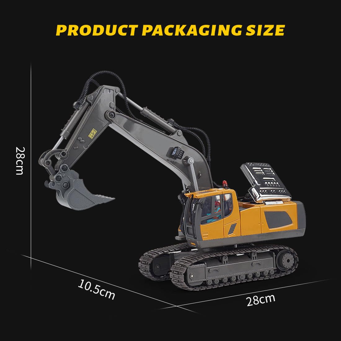 RCTRORCARY Remote Control Excavator Digger with Lights and Sound Effects, 1:20 2.4G 11CH Alloy Construction Vehicles, 360° Rotation Construction Car