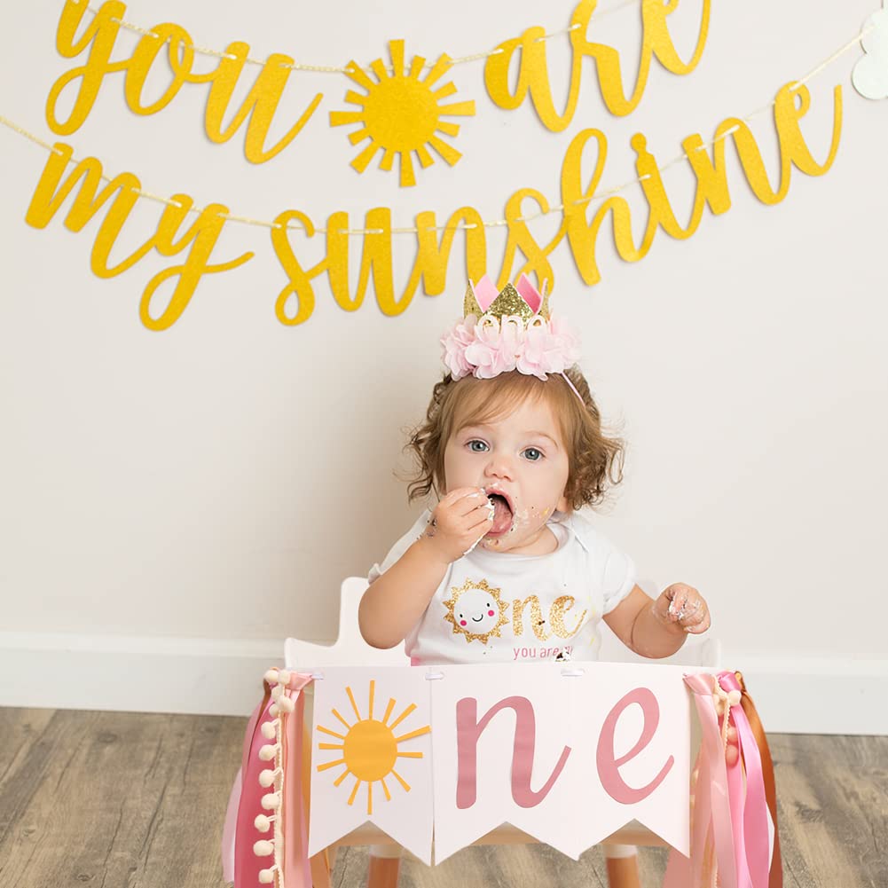 You Are My Sunshine High Chair Banner,Sun Themed First Birthday Party Decorations For Girl, Modern Sun One Garland For High Chair, Ribbon Tutu Skirt