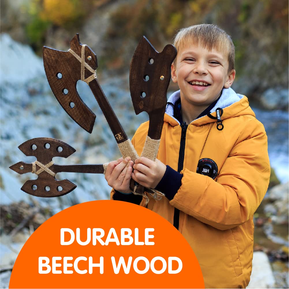 CG Games Engaging Wooden Axes for Kids -3 Pack Eco-Friendly Handmade Wooden Toy Axes - Durable, Safe, Chemical Free Outdoor Play Equipment for Kids