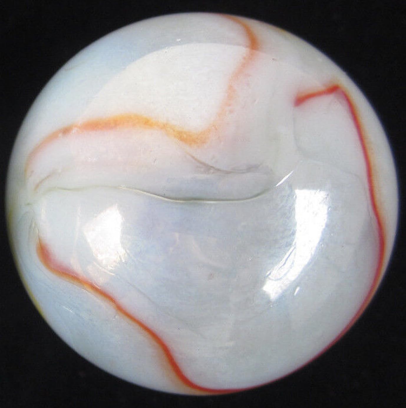 Big Game Toys~1X Cockatoo Mammoth Marble 1 5/8" (42mm) w/Display Stand Glass Ball Large Huge Iridescent White red Blue Shooter Swirl