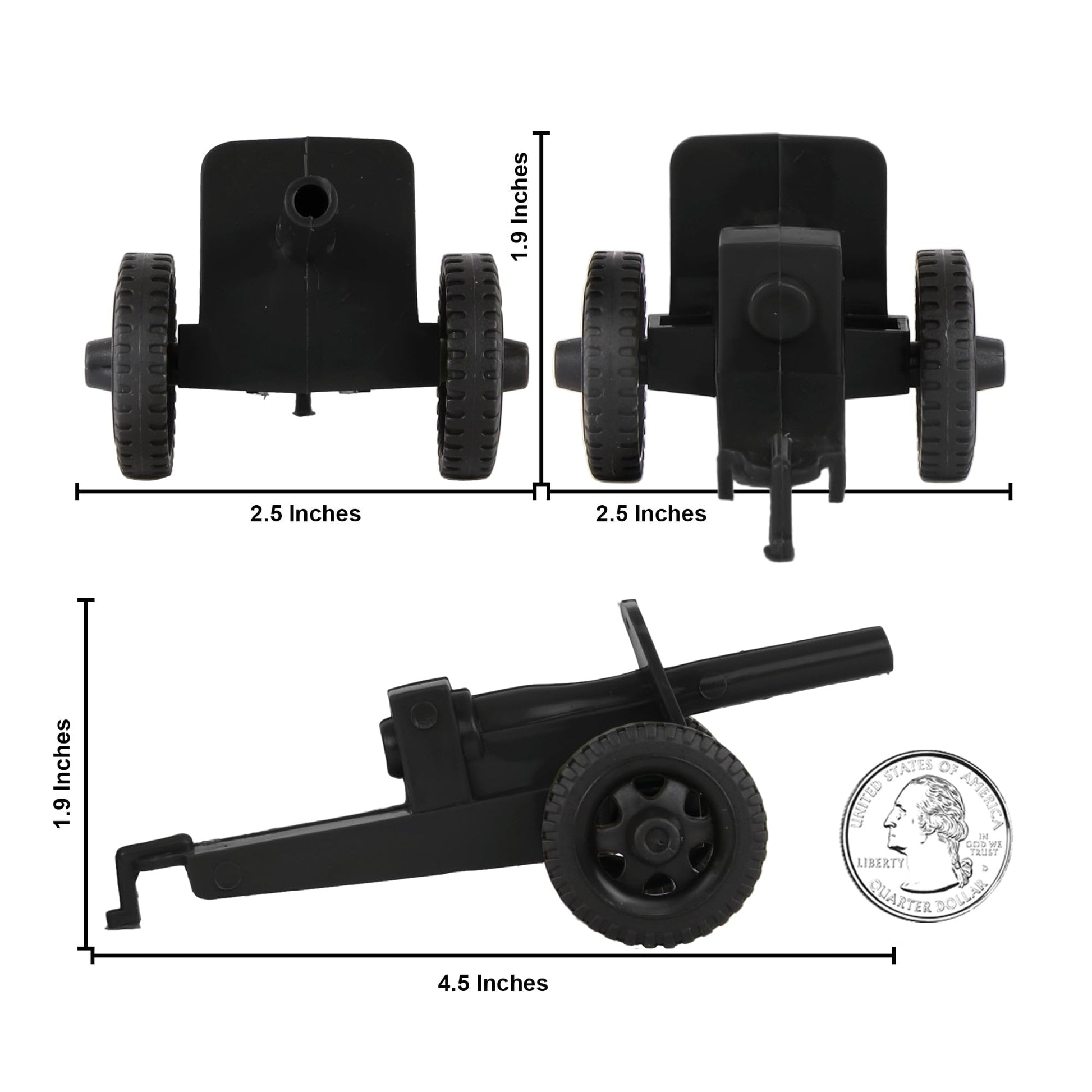 Tim Mee Toy TimMee M3 Artillery - Black 4pc Plastic Army Men Cannon Playset - Made in USA