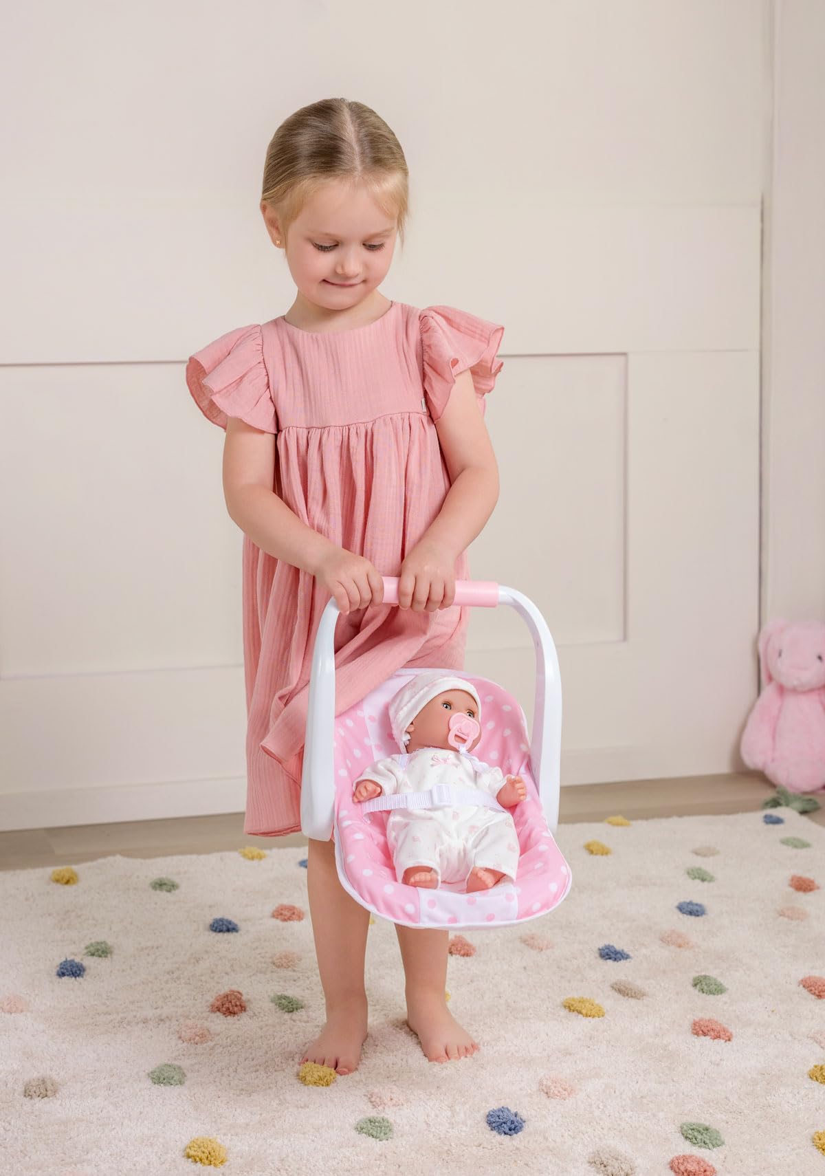 JC Toys 12.5" Soft Body Baby Doll with Multi-Position Carrier | Dressed in Removable Pink Outfit | Realistic Rocking Carrier Set | Perfect First Baby